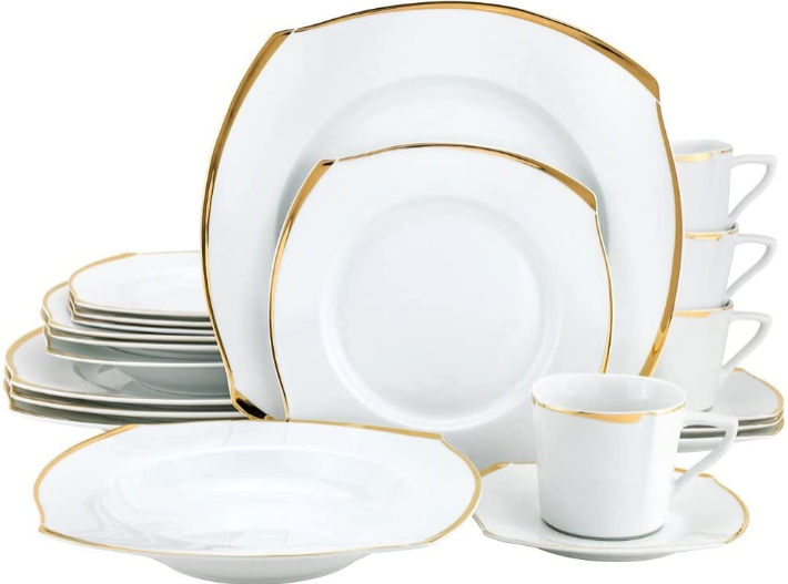 Royalty Porcelain Fancy Square 20pc Dinnerware Set, Bone China