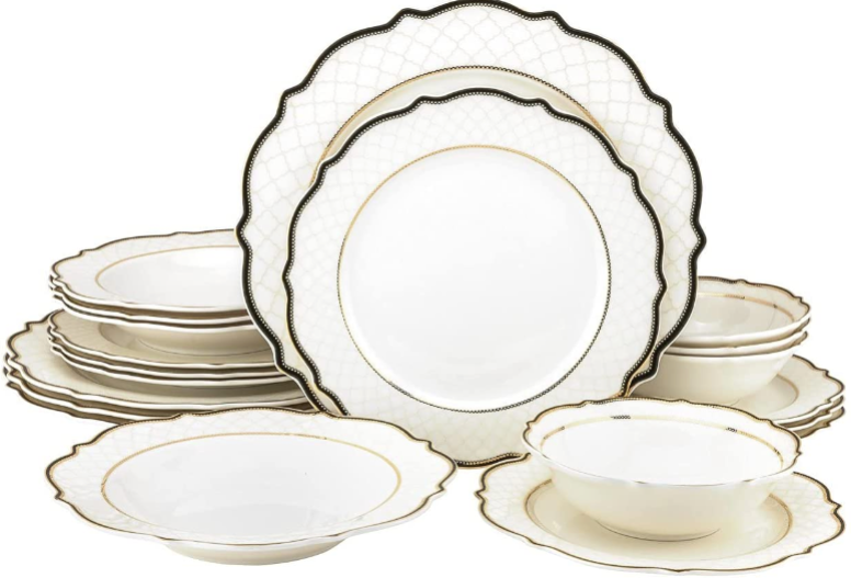 Royalty Porcelain 20-pc Dinnerware Set with Gold Rim, Bone China Porcelain
