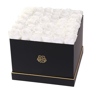 (D) Luxury Long Lasting Roses in a Black Box, Preserved Flowers 10'' (Pearl)
