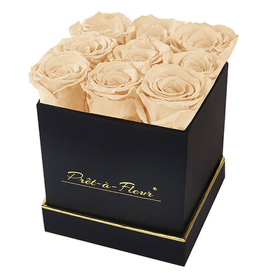 (D) Luxury Long Lasting Roses in a Black Box, Preserved Flowers 5.5'' (Champagne)