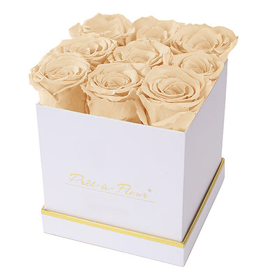 (D) Luxury Long Lasting Roses in a White Box, Preserved Flowers 5.5'' (Champagne)