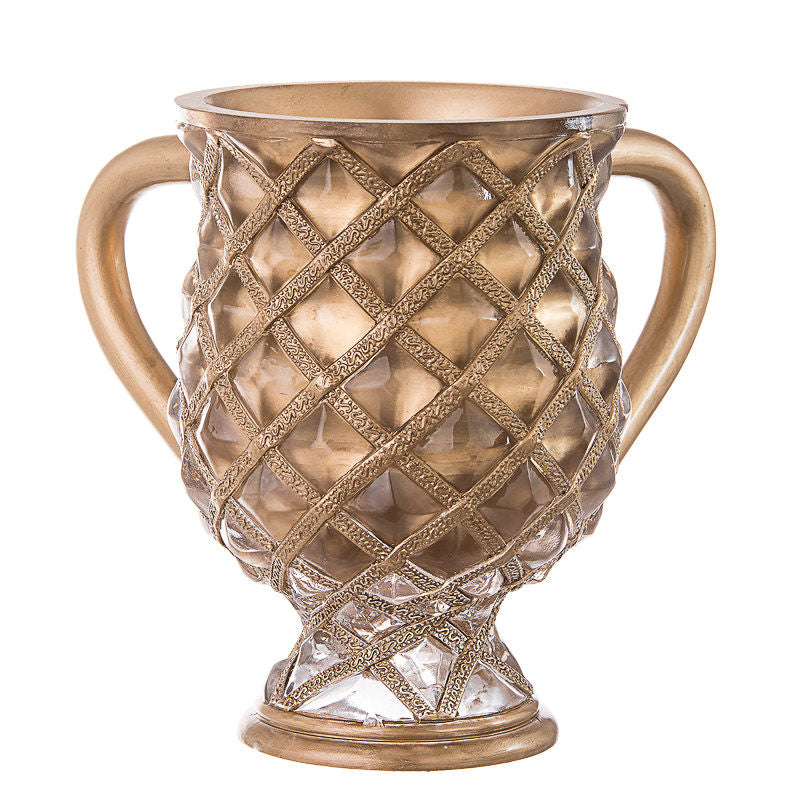(D) Judaica Diamond Wash Cup Vase with 2 Handles 6.5 H'' (Gold)