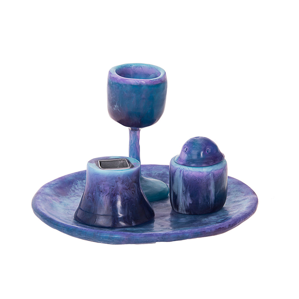 (D) Judaica Resin Havdallah Set for Shabbat (Blue)
