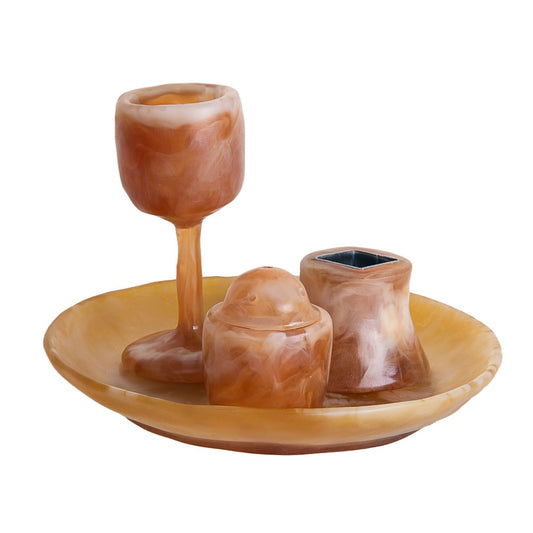 (D) Judaica Resin Havdallah Set for Shabbat (Brown)