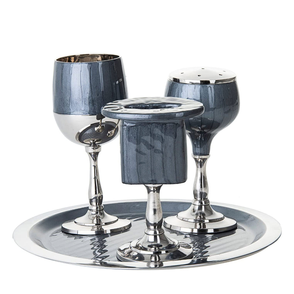(D) Judaica Enamel and Stainless Steel Havdallah Set 4 Pc (Gray)