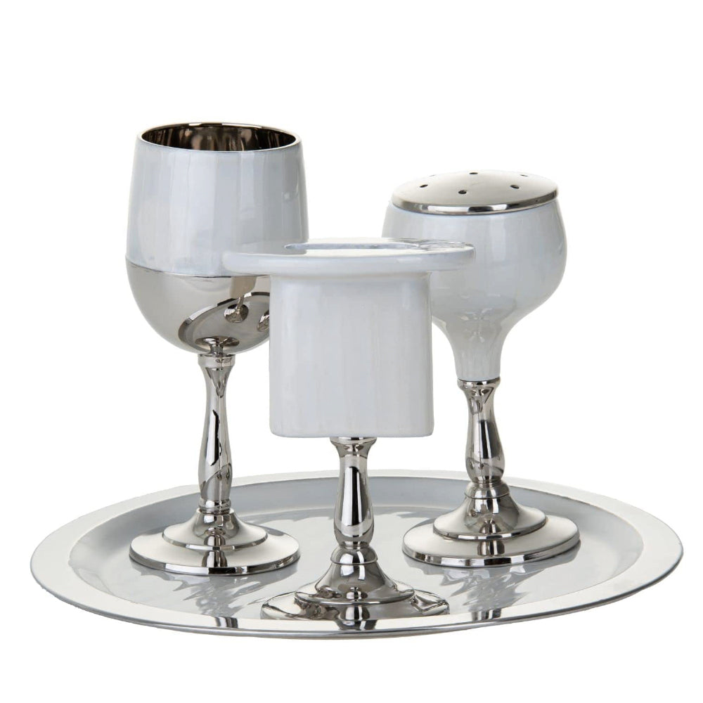 (D) Judaica Enamel and Stainless Steel Havdallah Set 4 Pc (White)