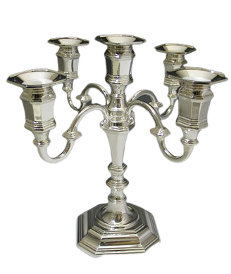 (D) Silver Plated Candelabra 5 Branches Classic Judaica Holiday Decor 10''