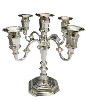 (D) Silver Plated Candelabra 5 Branches Classic Judaica Holiday Decor 10''