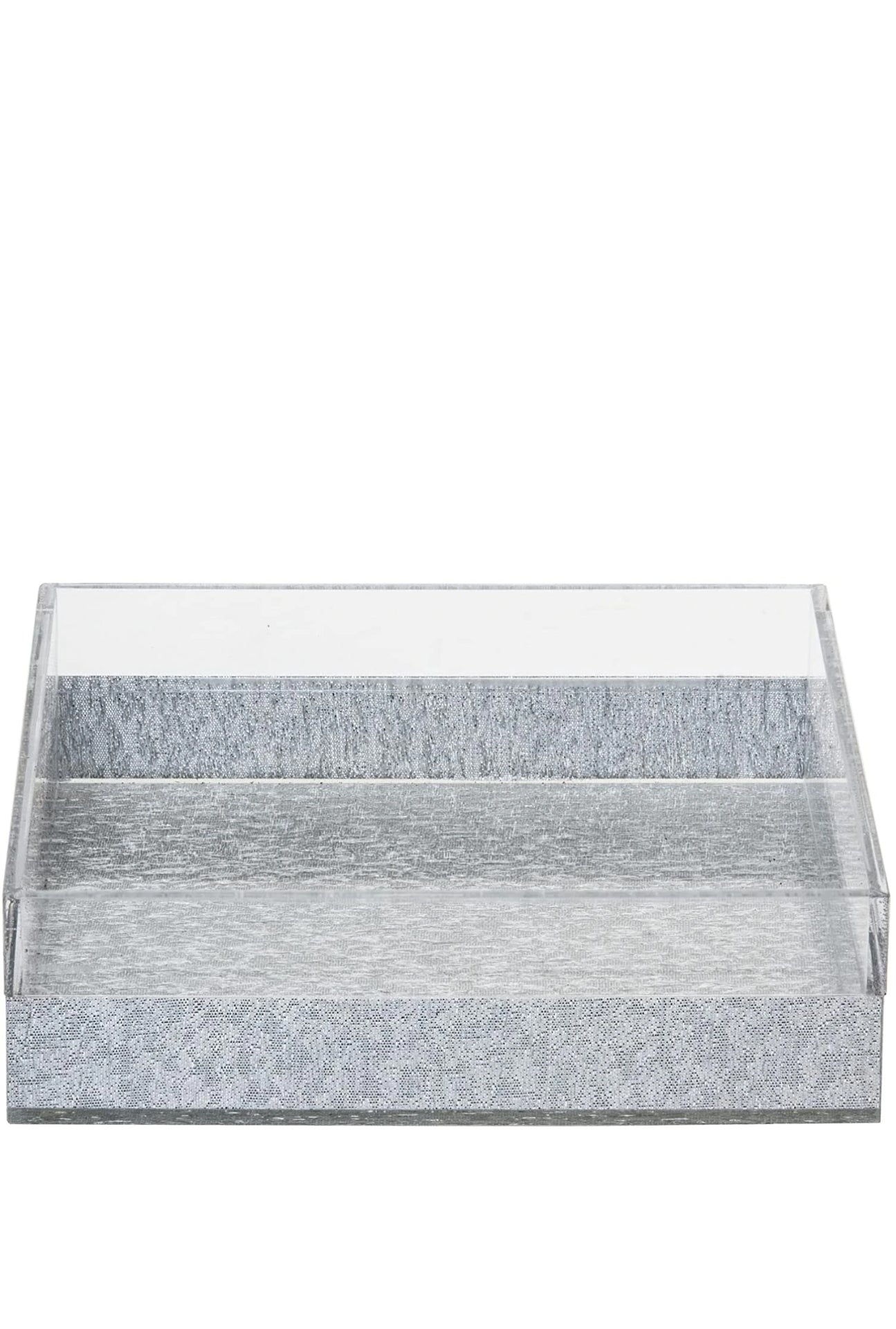 (D) Judaica Napkin Holder Lucite 6 5/8 x 6 5/8 inch For Table (Silver)