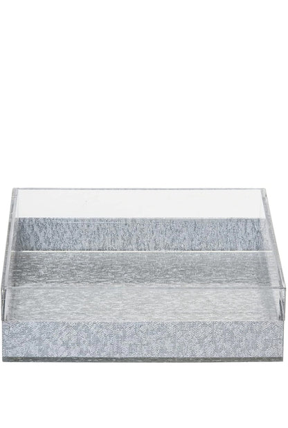 (D) Judaica Napkin Holder Lucite 6 5/8 x 6 5/8 inch For Table (Silver)