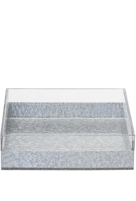 (D) Judaica Napkin Holder Lucite 6 5/8 x 6 5/8 inch For Table (Silver)