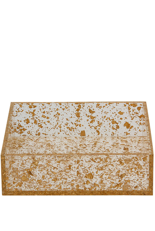 (D) Judaica Napkin Holder Flakes Lucite 8x8 inch (Gold)