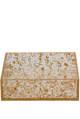 (D) Judaica Napkin Holder Flakes Lucite 8x8 inch (Gold)