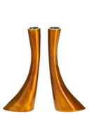 (D) Judaica Candlestick Enamel Modern Geometric Style Candle Holders 2 PC (Gold)
