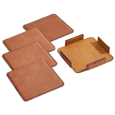 (D) Drink Coasters Set of 4 Leatherette Coasters 3.75'' (Brown)