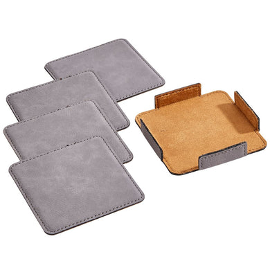 (D) Drink Coasters Set of 4 Leatherette Coasters 3.75'' (Grey)