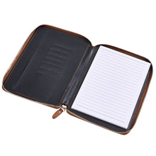 (D) Leatherette Zippered Notebook in Case Organizer, Gift for Boss (Brown)