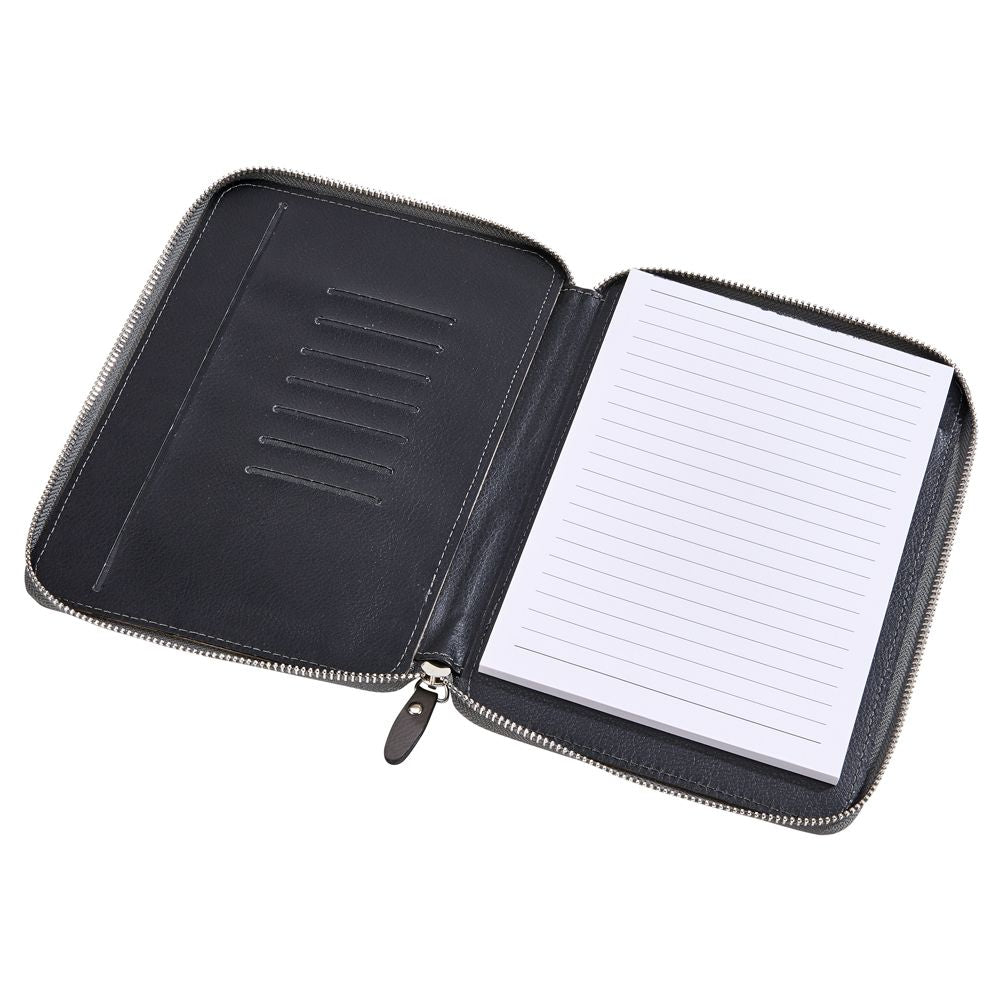 (D) Leatherette Zippered Notebook in Case Organizer, Gift for Boss (Silver)