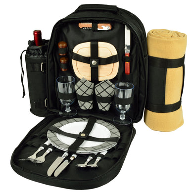 (D) 2 Person Picnic Backpack Bag, Full Equipment Set for Outdoor Charcoal