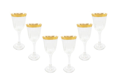Italian Collection Crystal 24K Gold Rimmed Wine Goblet Glasses, Vintage Pattern