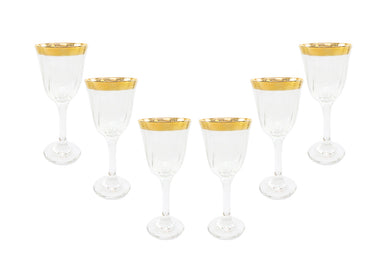 Italian Collection Crystal 24K Gold Rimmed Wine Goblet Glasses, Vintage Pattern