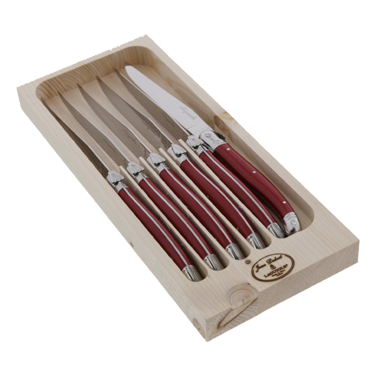 (D) Steak Knives in Tray 6 Pc Set, Stainless Steel Blades (Black or Gray or Ivory or Red)