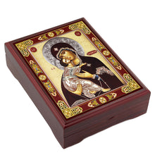 (D) Premium Wooden Icon Box - Keepsake Box for Prayer Beads, Rosary, and Jewelry 5 1/16 inches (11 Box Styles)