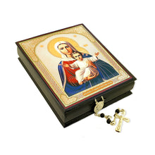 (D) Elegant Wooden Icon Box Keepsake for Rosary Prayer Beads and Jewelry - Handcrafted Storage Box (3 Icons Styles)