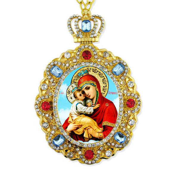 (D) Sparkling Gold Icon Pendant: Room Wall Ornament - Handcrafted Jeweled with Dazzling Faux Crystals 5