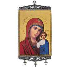 (D) Premium 17"x8" Tapestry Icon Banner with Three Bar Crosses - Stunning 17-Inch Tall Religious Wall Art (22 Tapestry Styles)