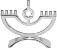 (D) Judaica Metal Enamel Candle Holder Menorah with Star of David