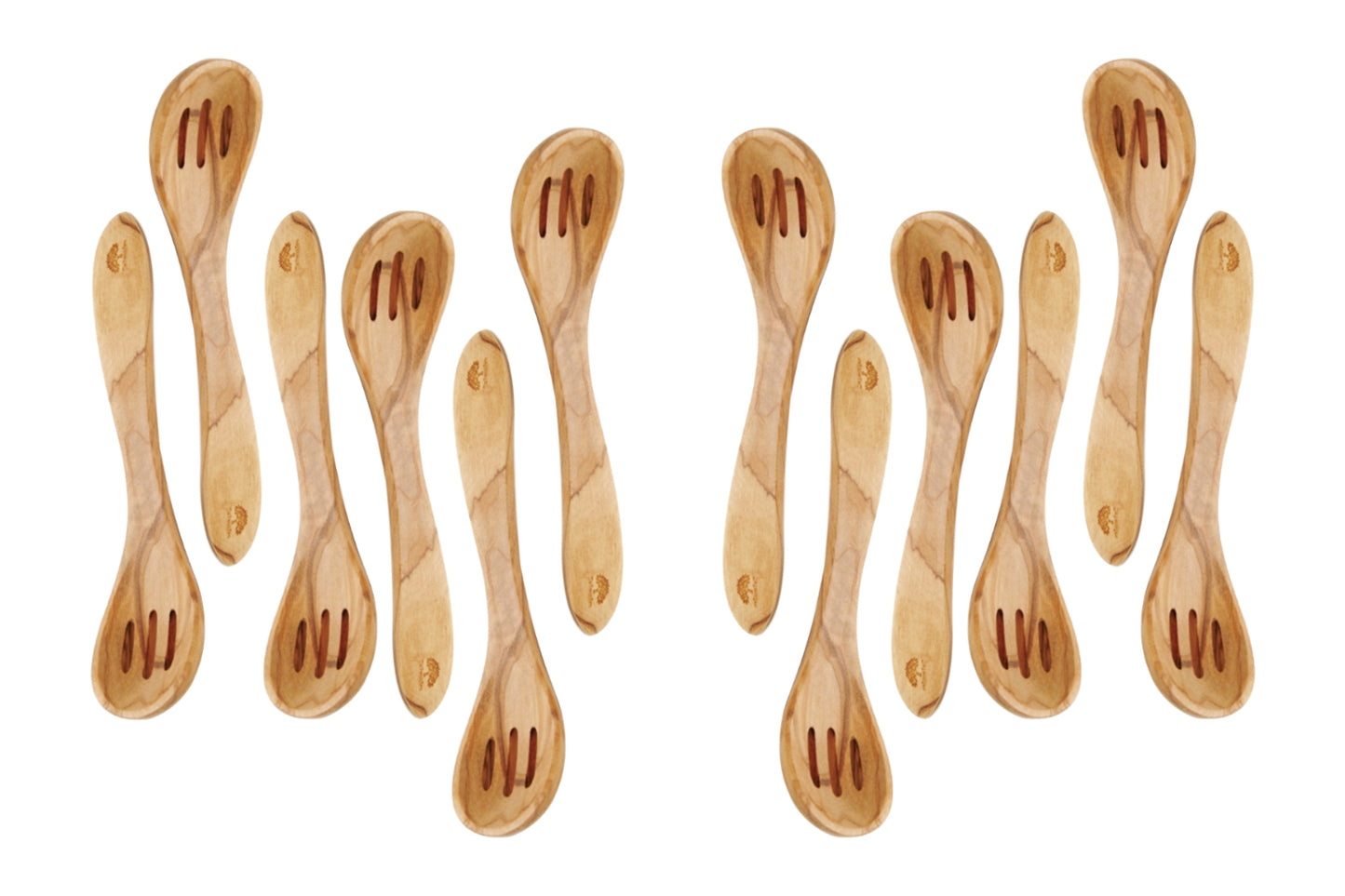 8 Inches Wooden Olive Curved Spoon, Vintage Hand Made Cooking Spoon Set of 6 or 12