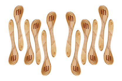 8 Inches Wooden Olive Curved Spoon, Vintage Hand Made Cooking Spoon Set of 6 or 12