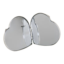 (D) Metal Compact Mirror For Women, Silver Compact with Swarovski Crystals Heart