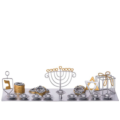 (D) Channukah Menorah Gold Silver Miniatures Judaica Holiday Decor