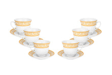 12 Piece Tea or Coffee Set Greek Key Design, Fine Porcelain (Gold)