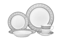 20 Piece Greek Key Design, Platinum Color Dinnerware Set for 4 in Fine Porcelain (Silver)