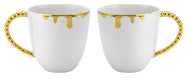 Royalty Porcelain Fluid Design Coffee Tea Mugs 2 pc, Modern Mugs Design (Gold)