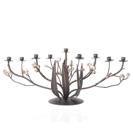 (D) Judaica Bronze Narcissus Menorah 13.5'' Chanukah Candle Holder