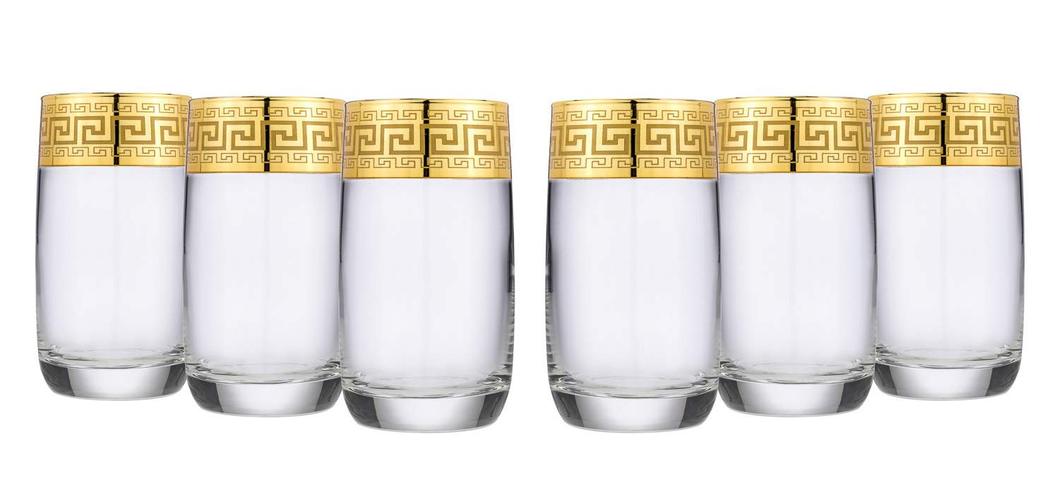 Gold Tumblers Greek Key Rock Glassware Set 6-pc, Water Glasses (Antique Greek)