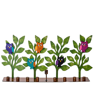 (D) Judaica Metal Menorah Chanukah Holiday Decor (Owl)