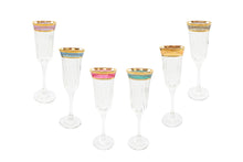 Italian Collection Crystal 'Rainbow' Colored Champagne Flute Glasses, Vintage