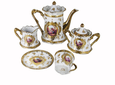 Royalty Porcelain Tea Set 17pc with 24K Gold 'Second Date' Limoges China (White)