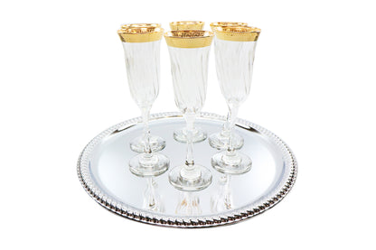 Italian Collection Crystal 24K Gold Rim Champagne Flute Glasses, Vintage Pattern