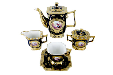 Royalty Porcelain Tea Set 17pc with 24K Gold 'Second Date' Limoges China (Blue)