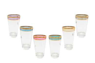 Italian Collection Crystal 'Rainbow' Colored Highball Glass Set, Vintage Pattern
