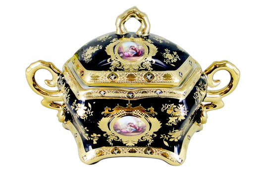 Royalty Porcelain Blue Serving Tureen with Lid 'Second Date', Limoges China