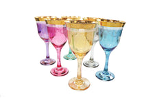 Italian Collection Crystal 'Rainbow' Colored Wine Glasses 6 Pc, Vintage Pattern
