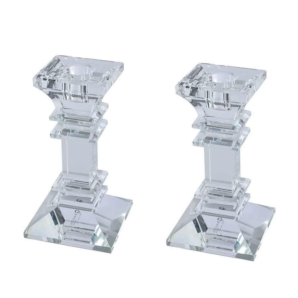 (D) Judaica Set of 2 Crystal Taper Candleholder Clear Modern