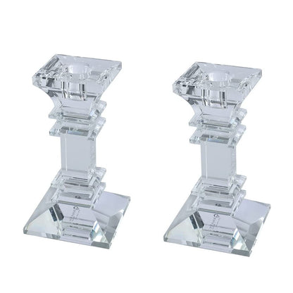 (D) Judaica Set of 2 Crystal Taper Candleholder Clear Modern